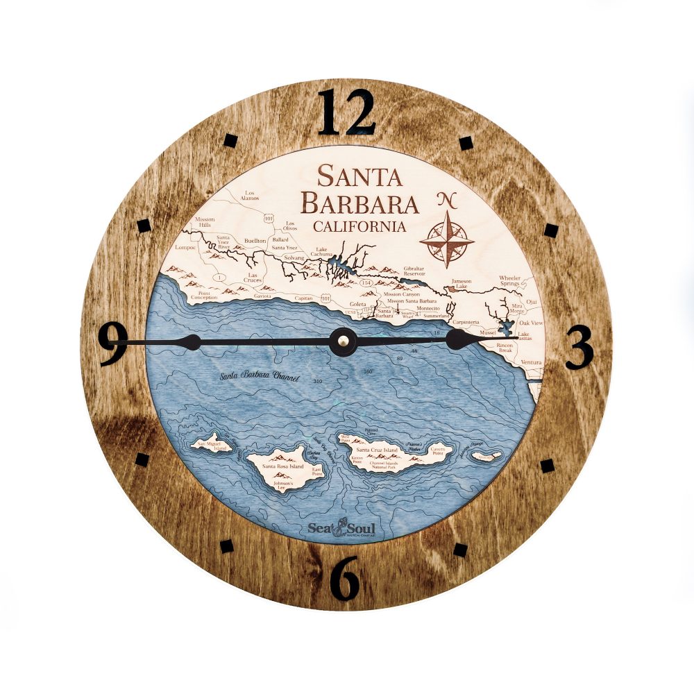 Santa Barbara Nautical Map Clock Americana Accent with Deep Blue Water