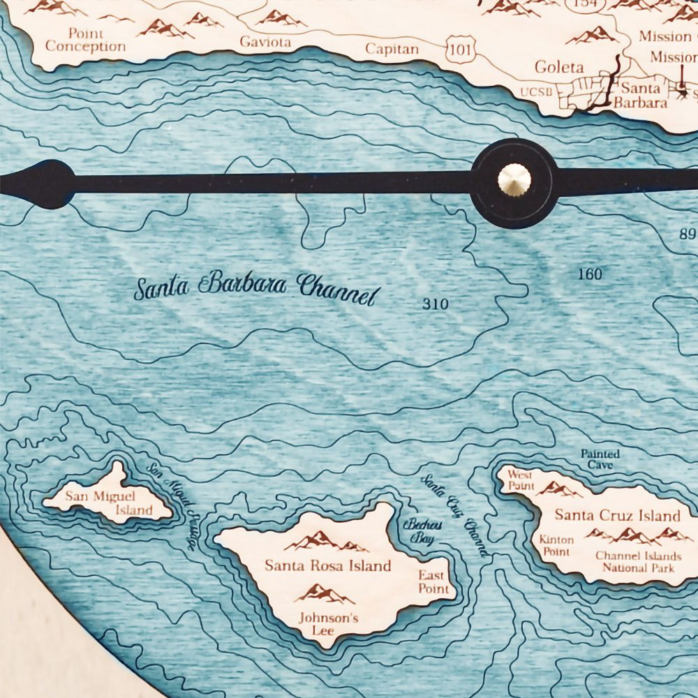 Santa Barbara Nautical Map Clock Birch Accent with Blue Green Water Detail Shot 2