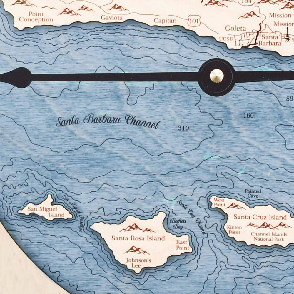 Santa Barbara Nautical Map Clock Birch Accent with Deep Blue Water Detail Shot 2