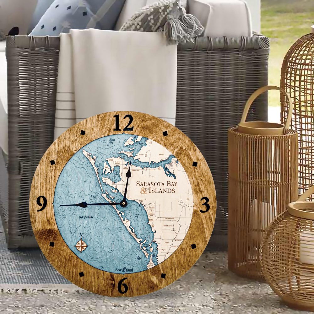 Sarasota Bay Nautical Clock Americana Accent with Blue Green Water by Whicker Chair
