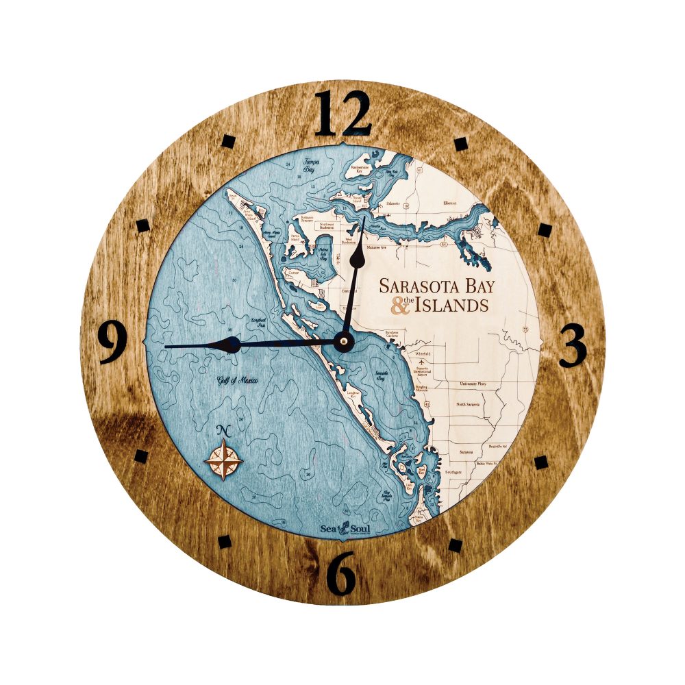 Sarasota Bay Nautical Clock Americana Accent with Blue Green Water