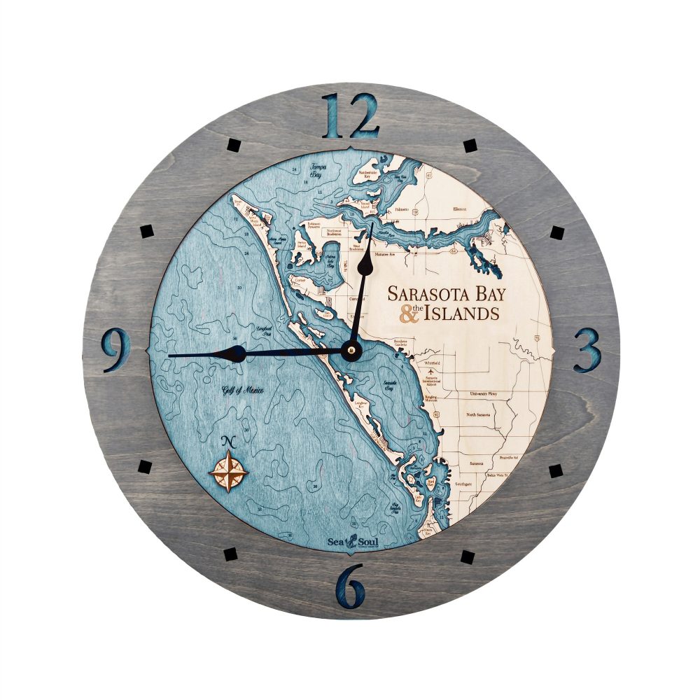 Sarasota Bay Nautical Clock Driftwood Accent with Blue Green Water