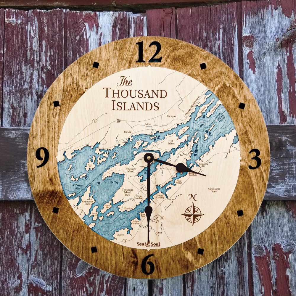 Thousand Islands Nautical Clock Americana Accent with Blue Green Water on Fence