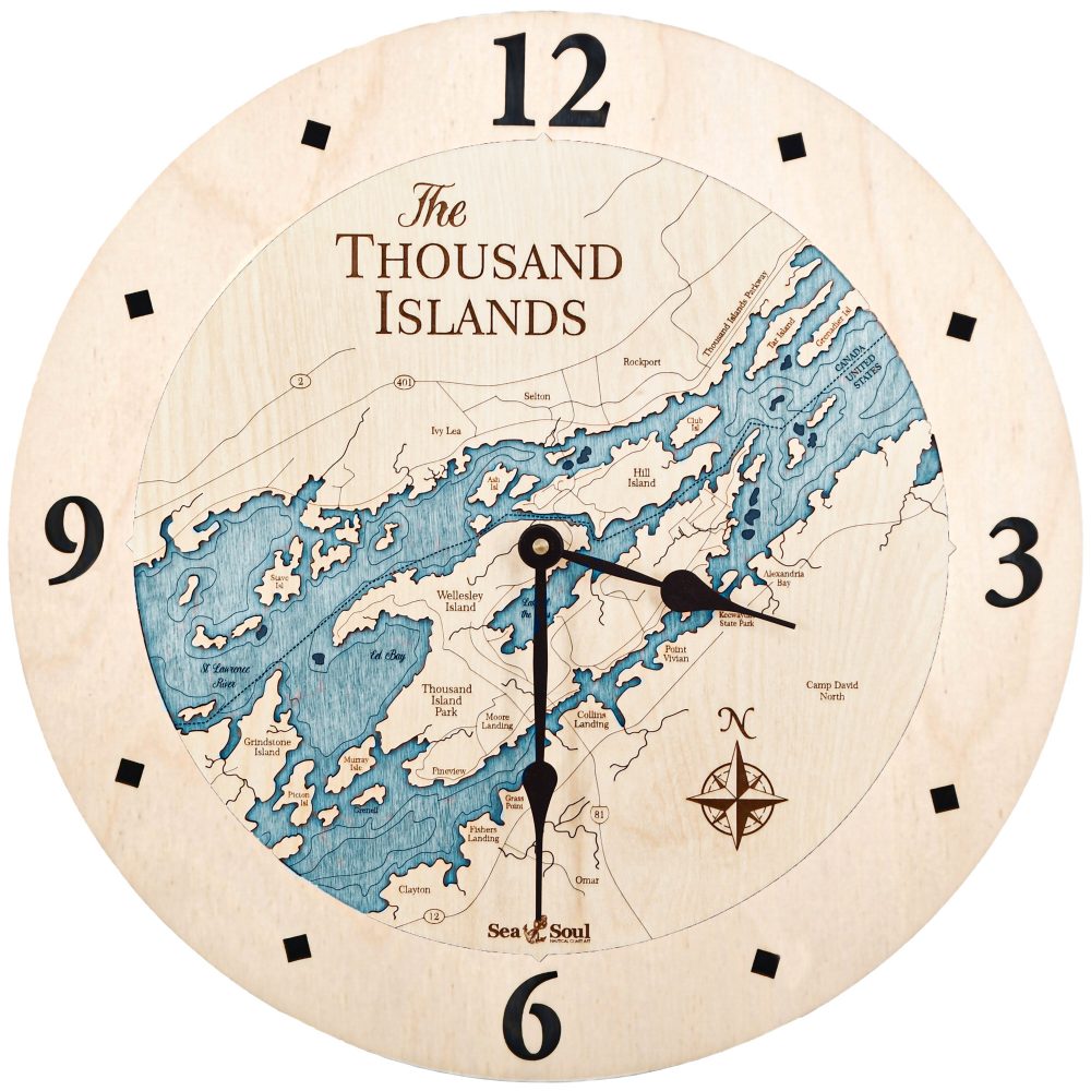 Thousand Islands Nautical Clock Birch Accent with Blue Green Water Product Shot