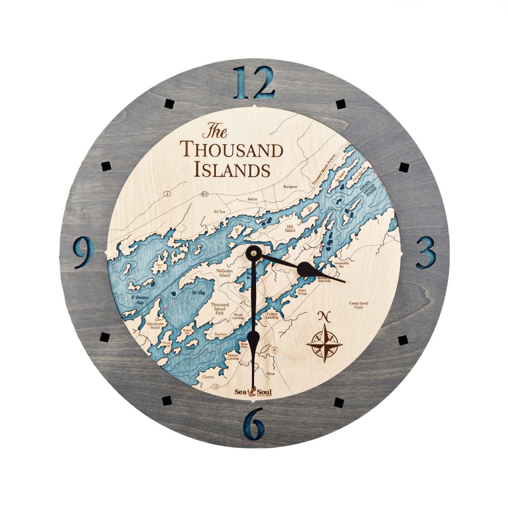 Thousand Islands Nautical Clock Driftwood Accent with Blue Green Water