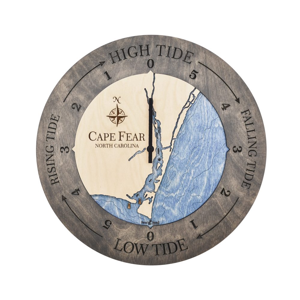 Cape Fear Tide Clock Driftwood Accent with Deep Blue Water