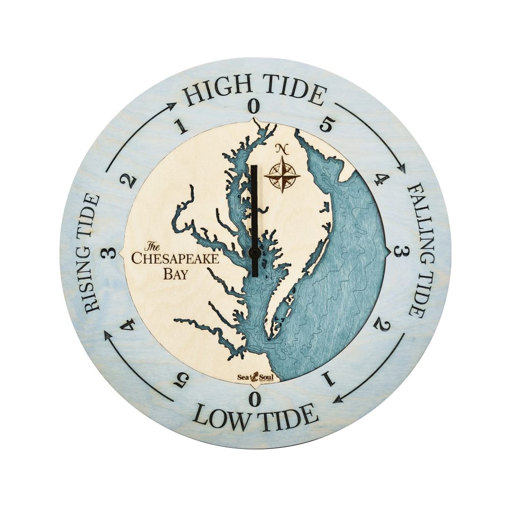 Chesapeake Bay Tide Clock Bleach Blue Accent with Blue Green Water