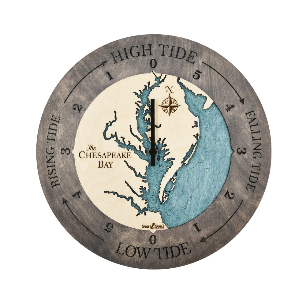 Chesapeake Bay Tide Clock Driftwood Accent with Blue Green Water
