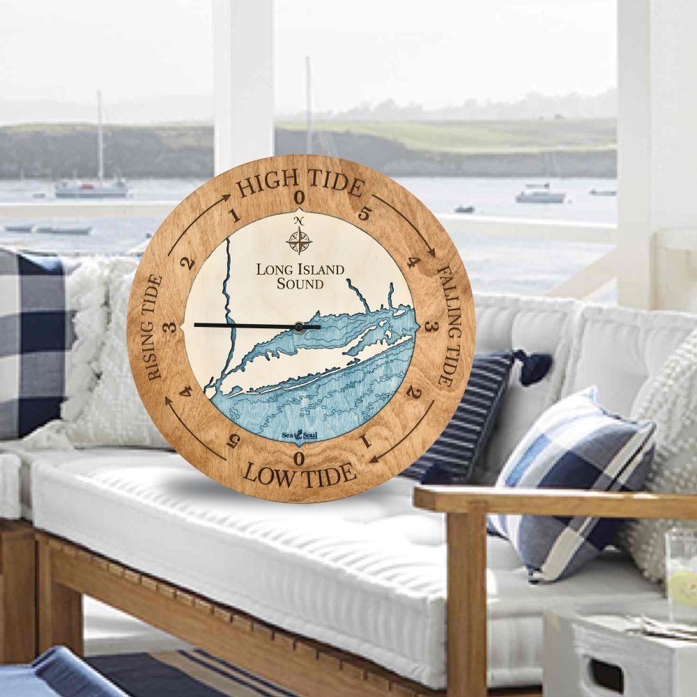 Long Island Sound Tide Clock Americana Accent with Blue Green Water in Use