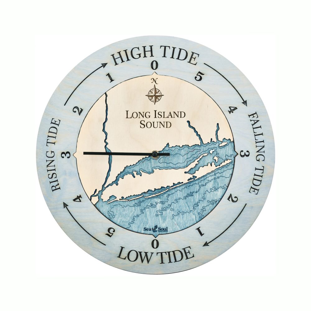 Long Island Sound Tide Clock Bleach Blue Accent with Blue Green Water