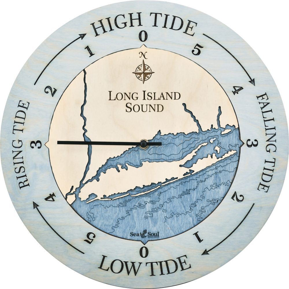 Long Island Sound Tide Clock Bleach Blue Accent with Deep Blue Water