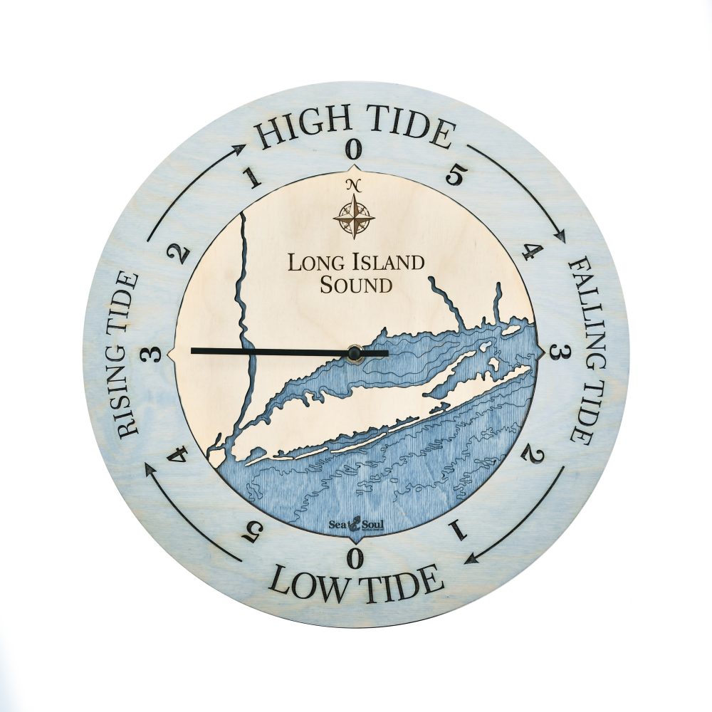 Long Island Sound Tide Clock Bleach Blue with Deep blue Water