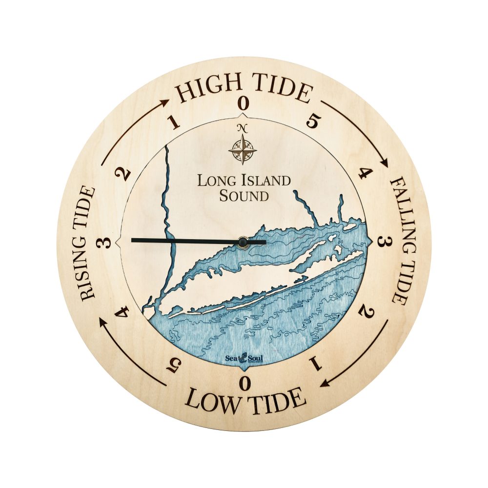 Long Island Sound Tide Clock Birch Accent with Blue Green water