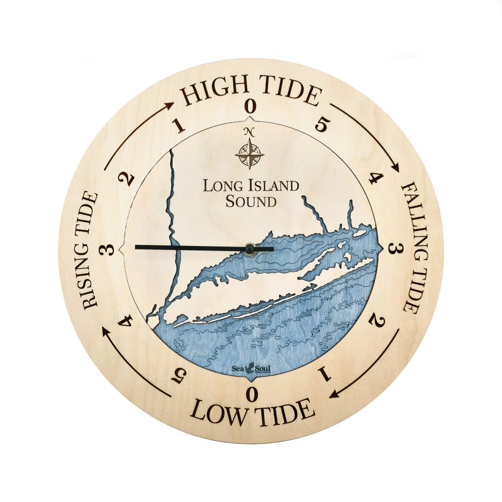 Long Island Sound Tide Clock Birch Accent with Deep Blue Water