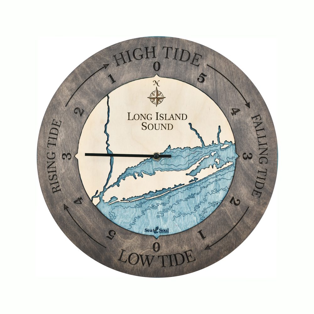 Long Island Sound Tide Clock Driftwood Accent with Blue Green Water