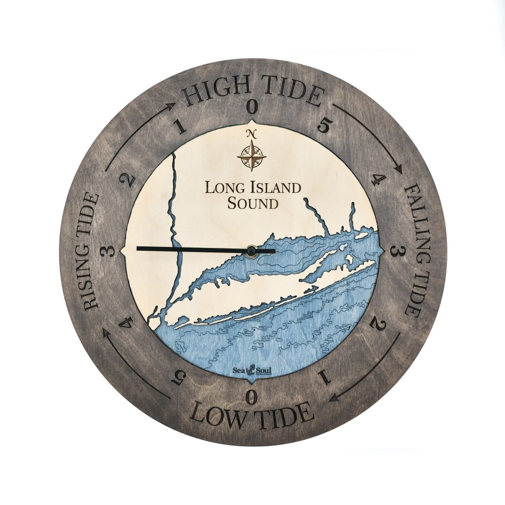Long Island Sound Tide Clock Driftwood Accent with Deep Blue Water