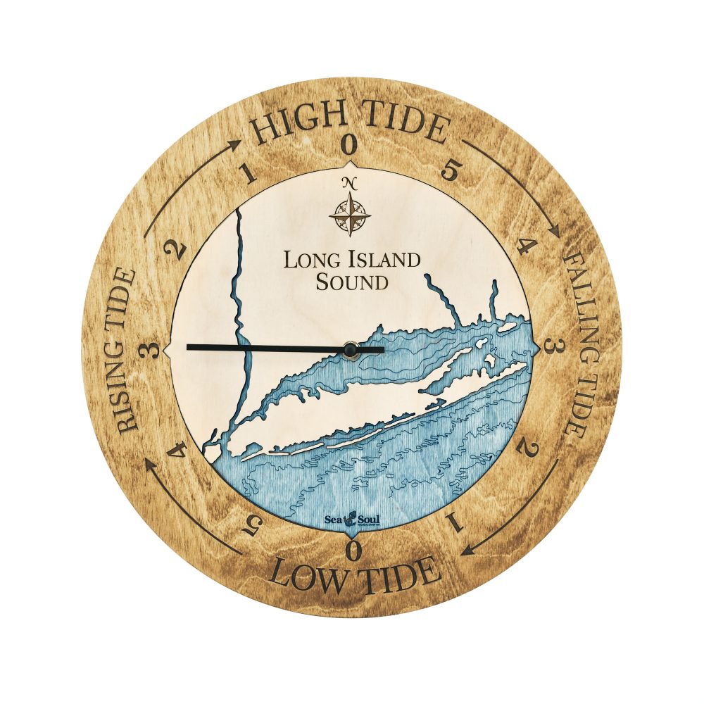 Long Island Sound Tide Clock Honey Accent with Blue Green Water