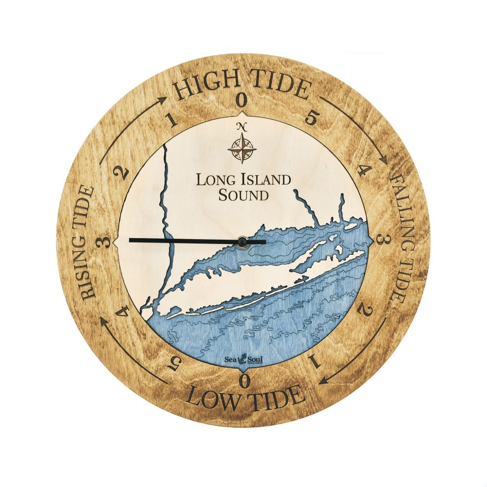 Long Island Sound Tide Clock Honey Accent with Deep Blue Water