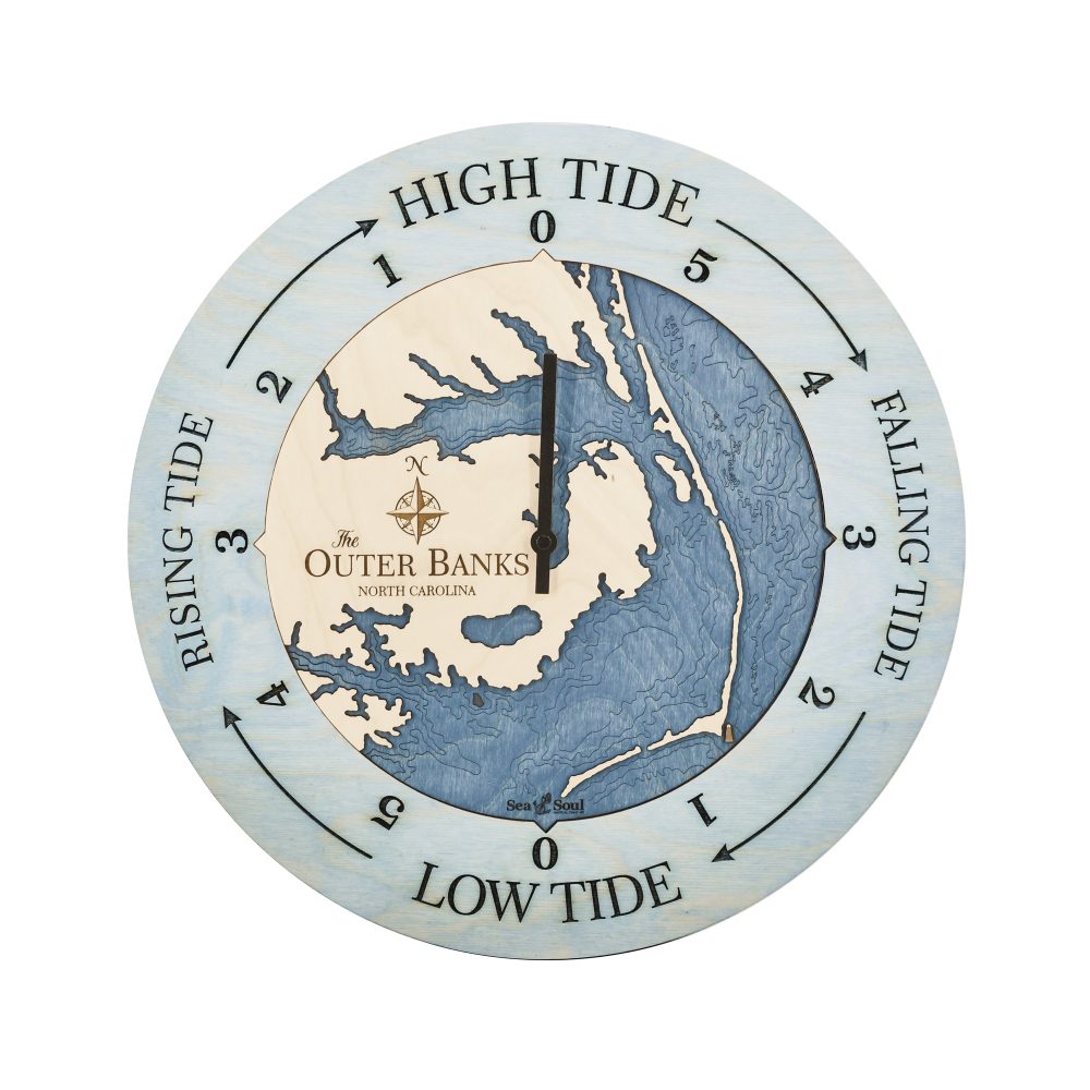 Outer Banks Tide Clock Bleach Blue Accent with Deep Blue Water