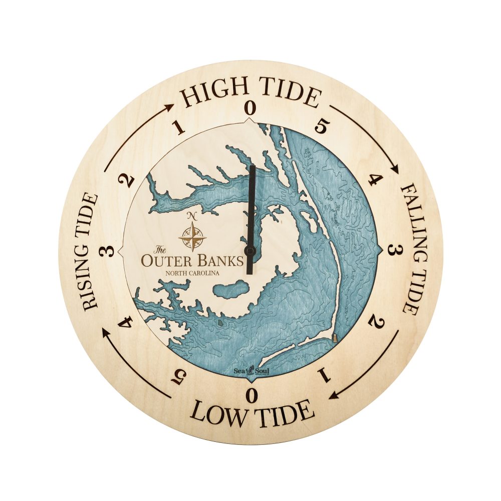 Outer Banks Tide Clock Birch Accent with Blue Green Water