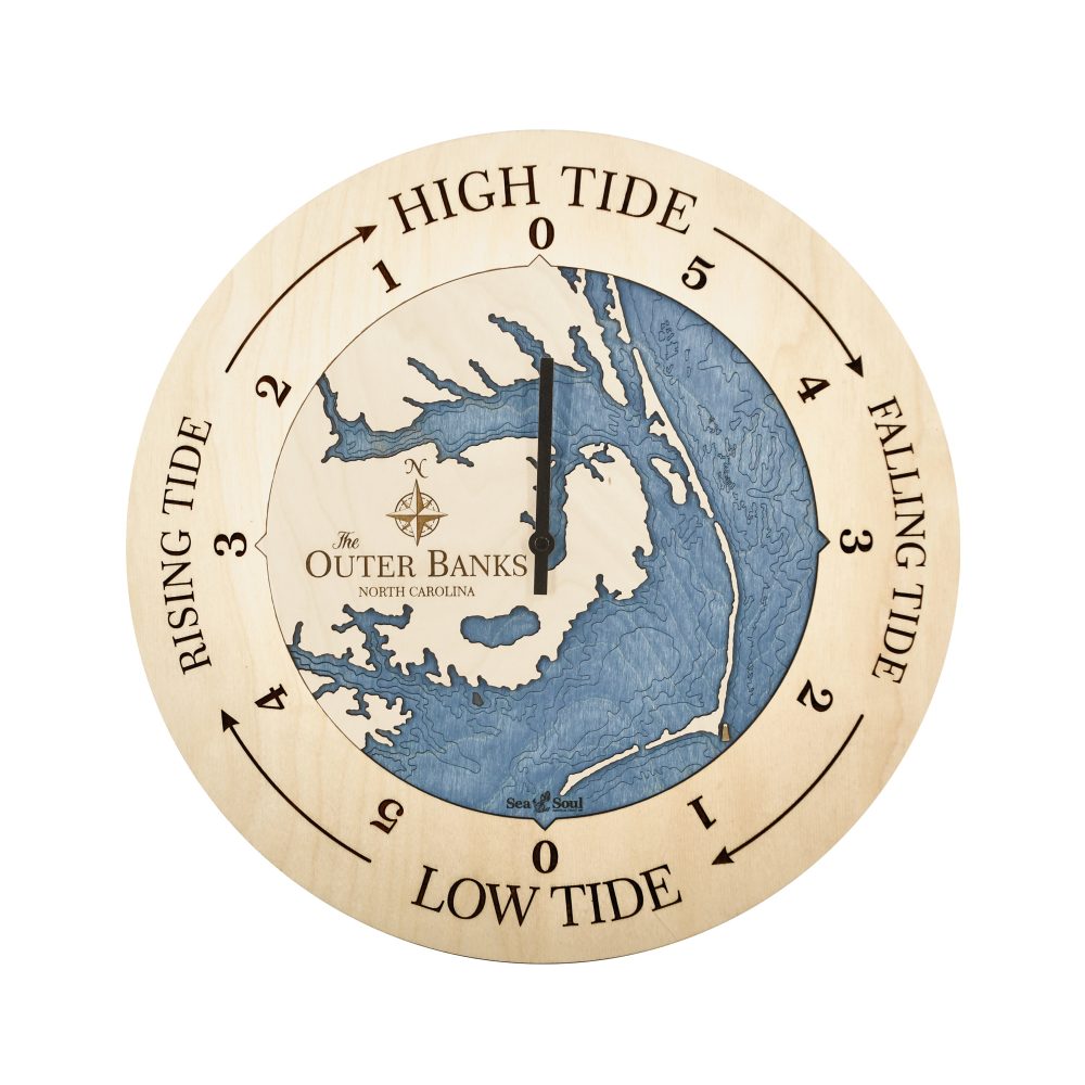 Outer Banks Tide Clock Birch Accent with Deep Blue Water