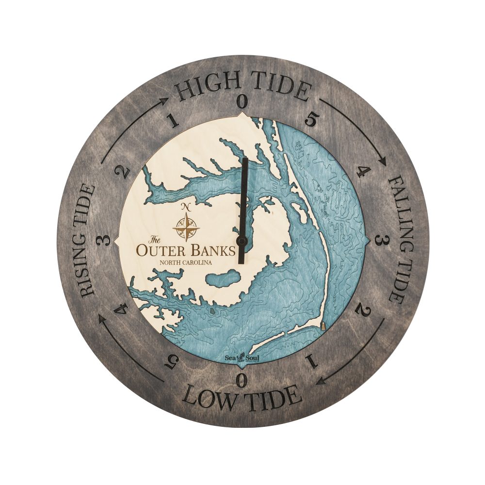 Outer Banks Tide Clock Driftwood Accent with Blue Green Water