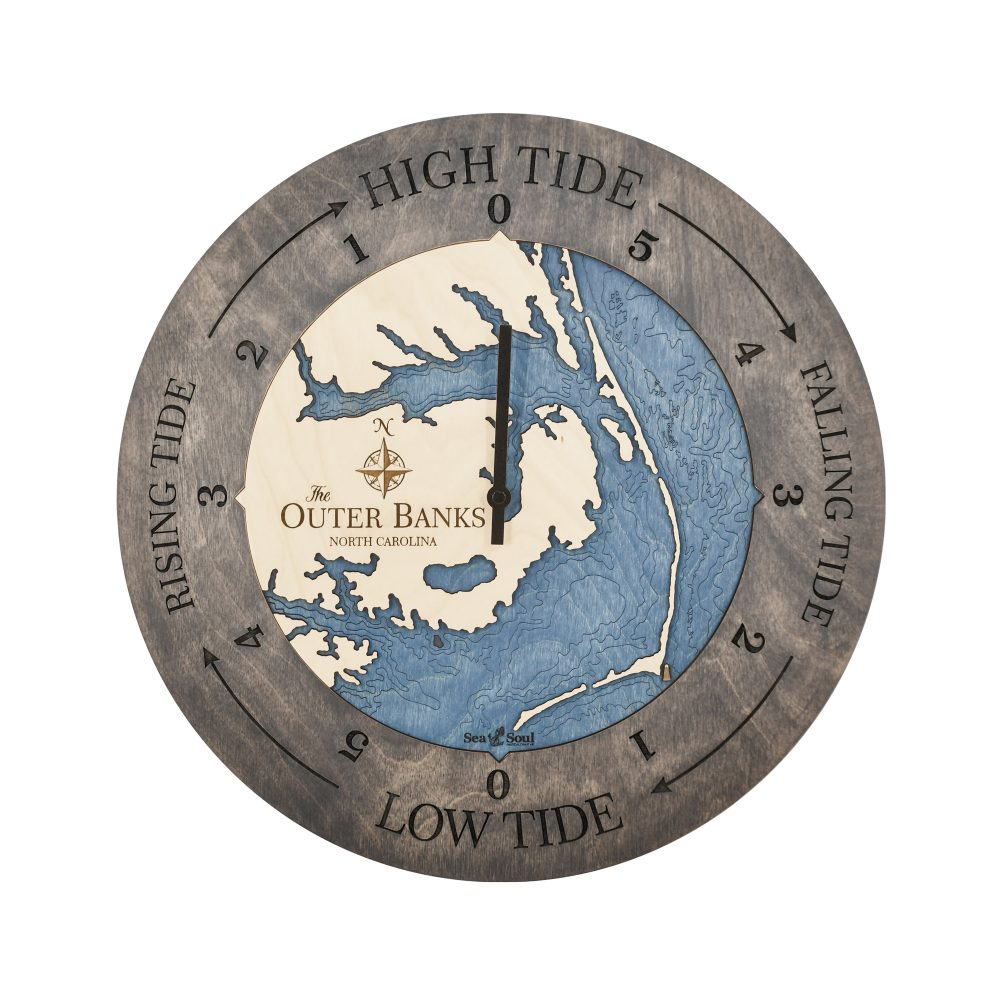 Outer Banks Tide Clock Driftwood Accent with Deep Blue Water