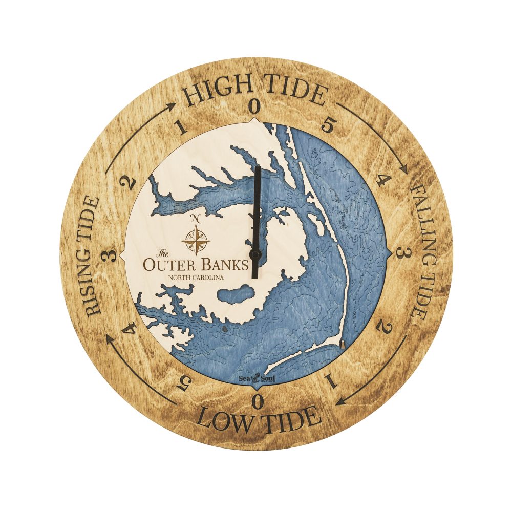 Outer Banks Tide Clock Honey Accent with Deep Blue Water