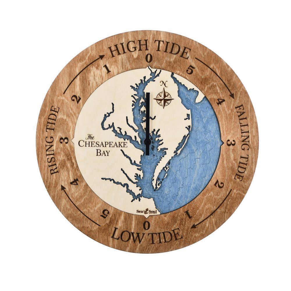 Wood Map Tide Clock Sea and Soul Charts Wood Map Tide Clock