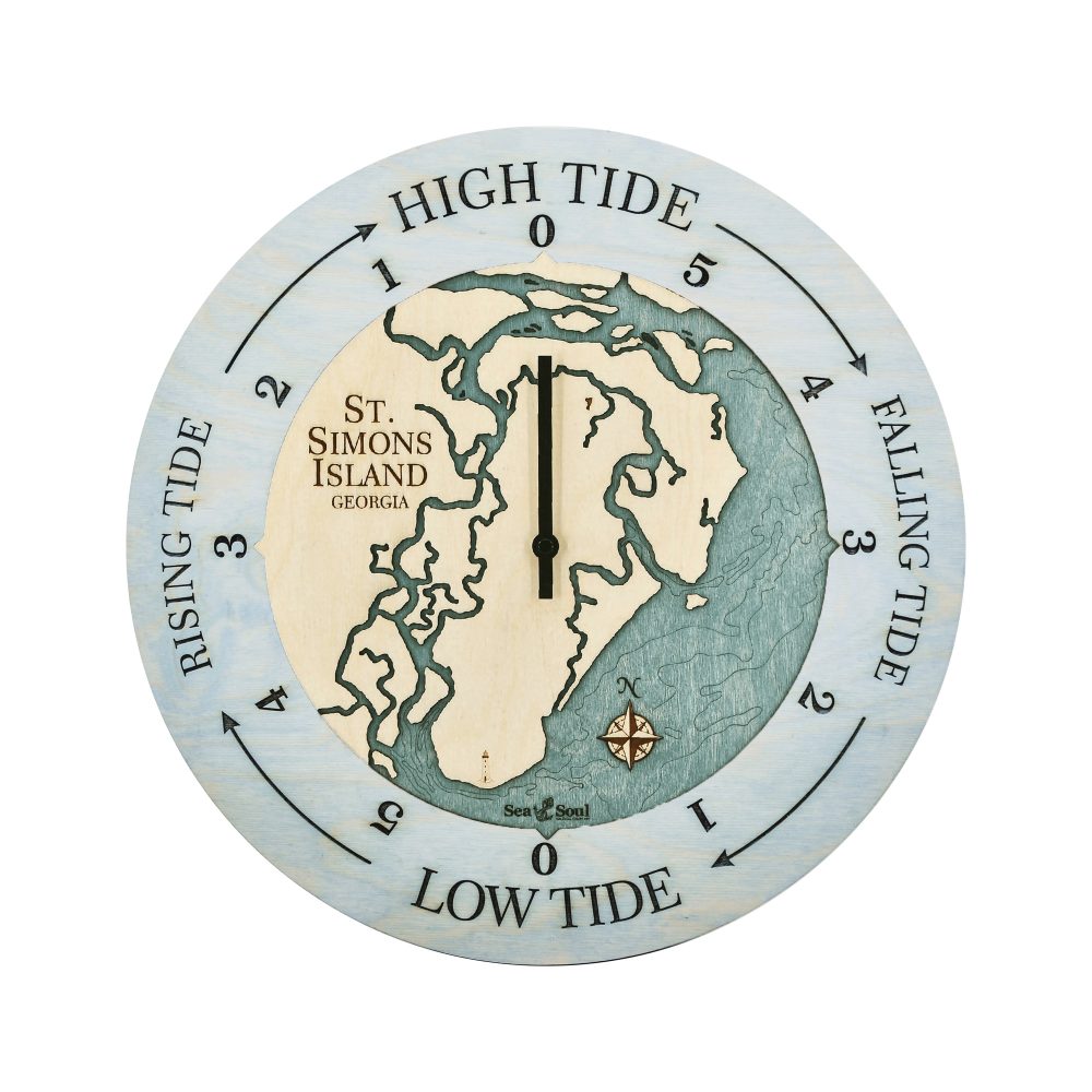 St Simons Island Tide Clock Bleach Blue Accent with Blue Green Water
