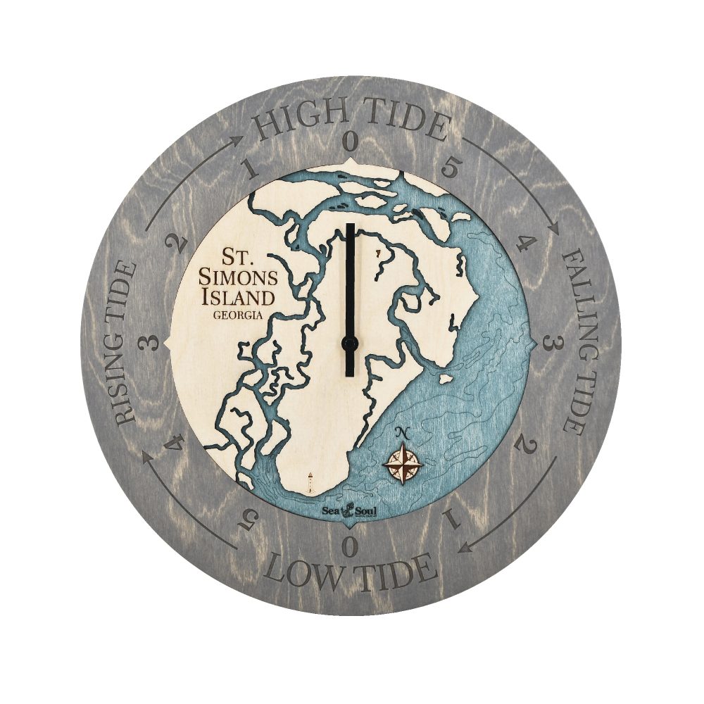 St Simons Tide Clock Driftwood Accent with Blue Green Water
