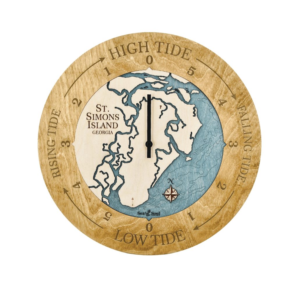 St Simons Island Tide Clock Honey Accent with Blue Green Water