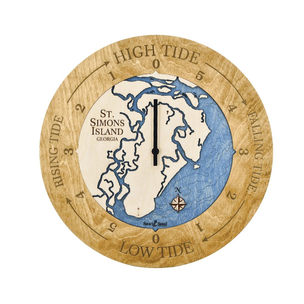 St Simons Island Tide Clock Honey Accent with Deep Blue Water