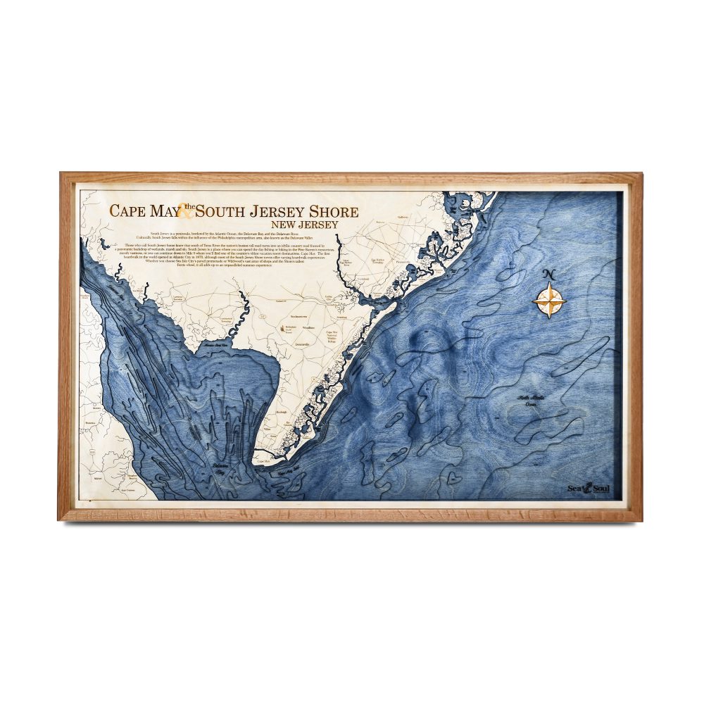 Cape May Nautical Map Wall Art Cherry Accent with Deep Blue Water