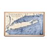 Long Island Sound Nautical Map Wall Art Oak Accent with Deep Blue Water