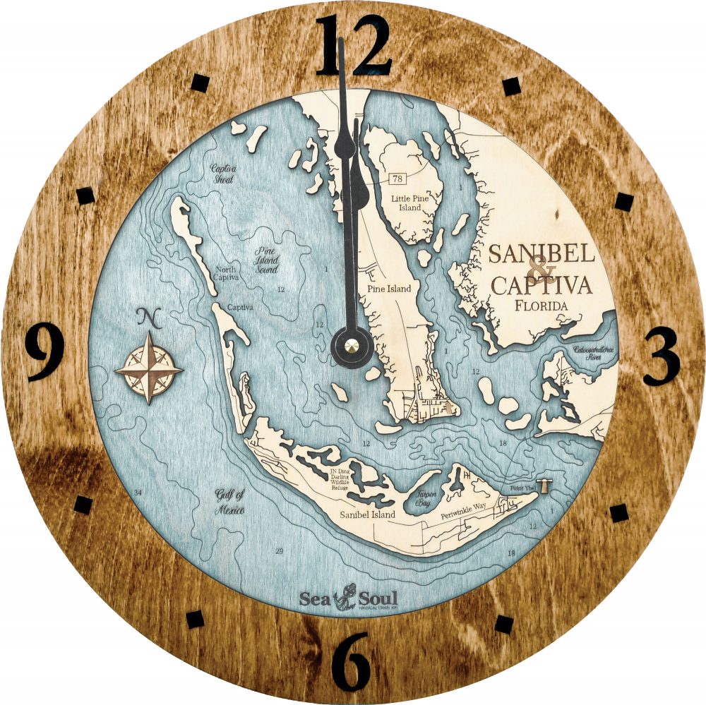Sanibel & Captiva Nautical Clock Americana Accent with Blue Green Water Product Shot