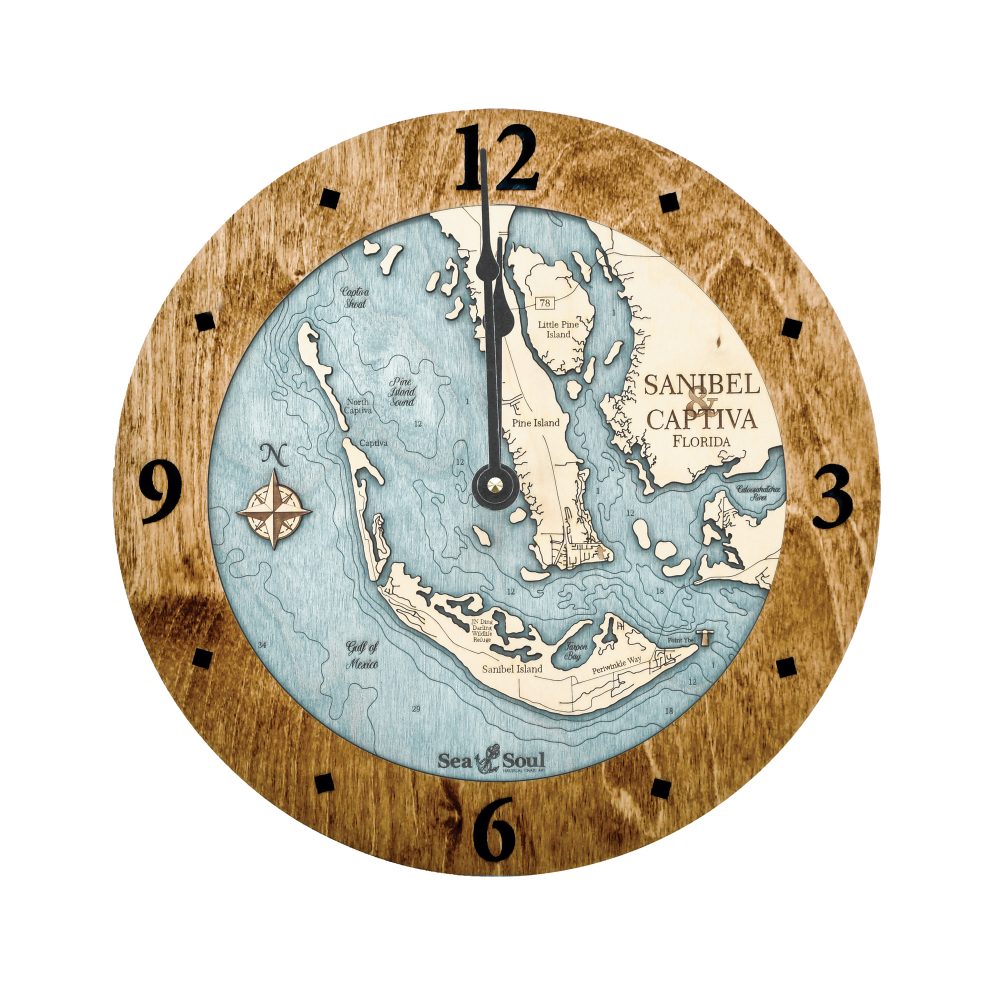 Sanibel & Captiva Nautical Clock Americana Accent with Blue Green Water