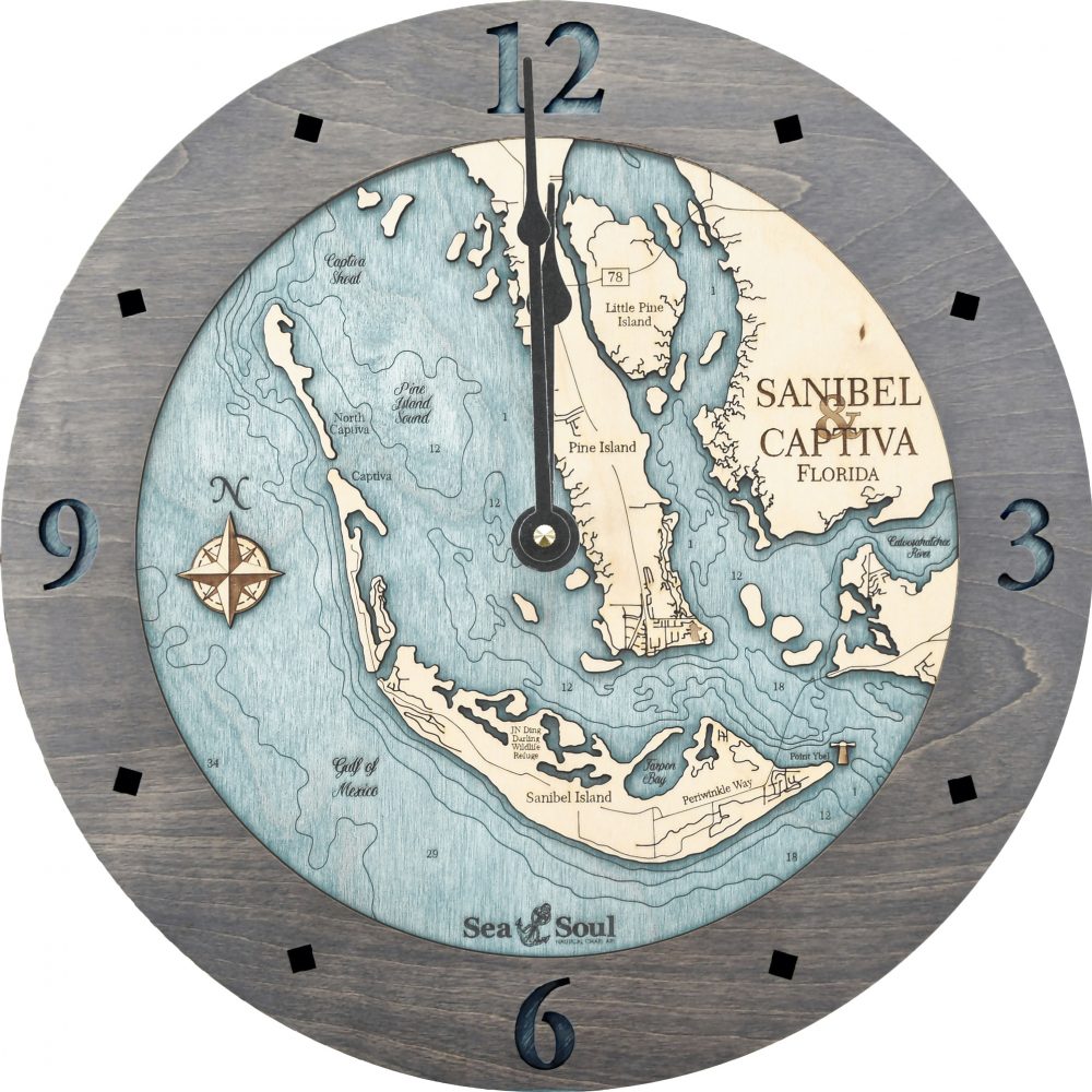 Sanibel & Captiva Nautical Clock Driftwood Accent with Blue Green Water Product Shot