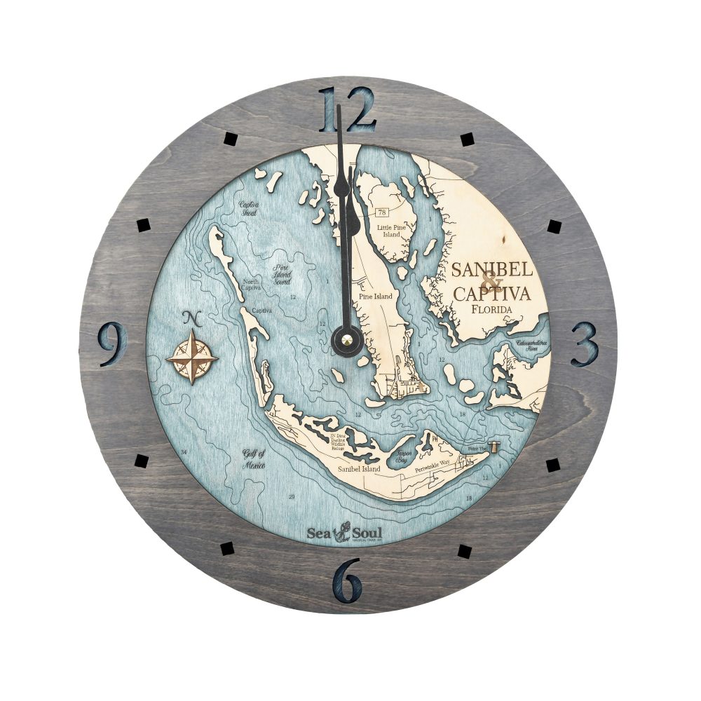 Sanibel & Captiva Nautical Clock Driftwood Accent with Blue Green Water