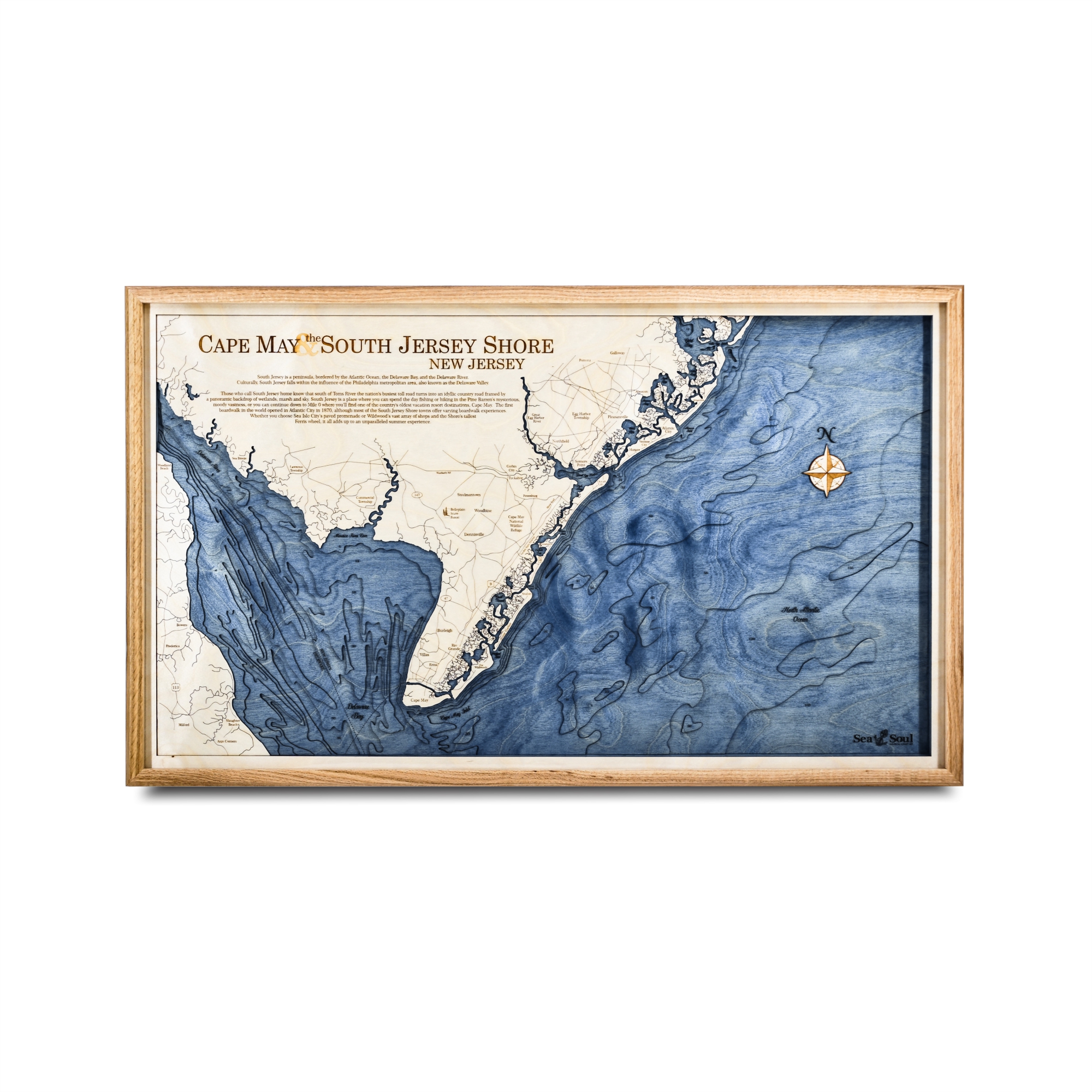 NJ Nautical Chart Sign' Graphic Art Print on Wood Wildwood Cape May 'NJ