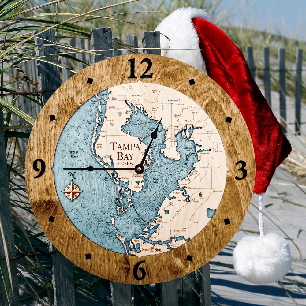 Tampa Bay Nautical Clock Americana Accent with Blue Green Water on Fence by Beach