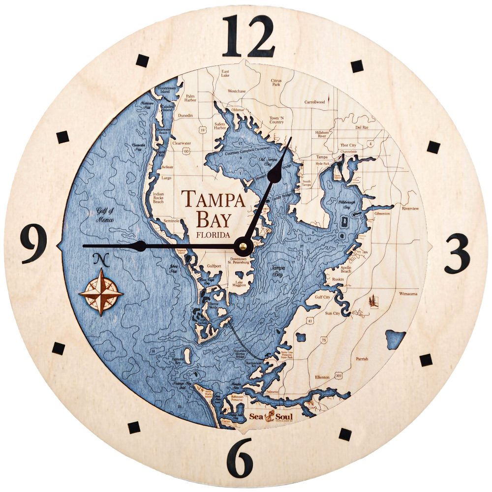 Tampa Bay Nautical Clock Birch Accent with Deep Blue Water Product Shot