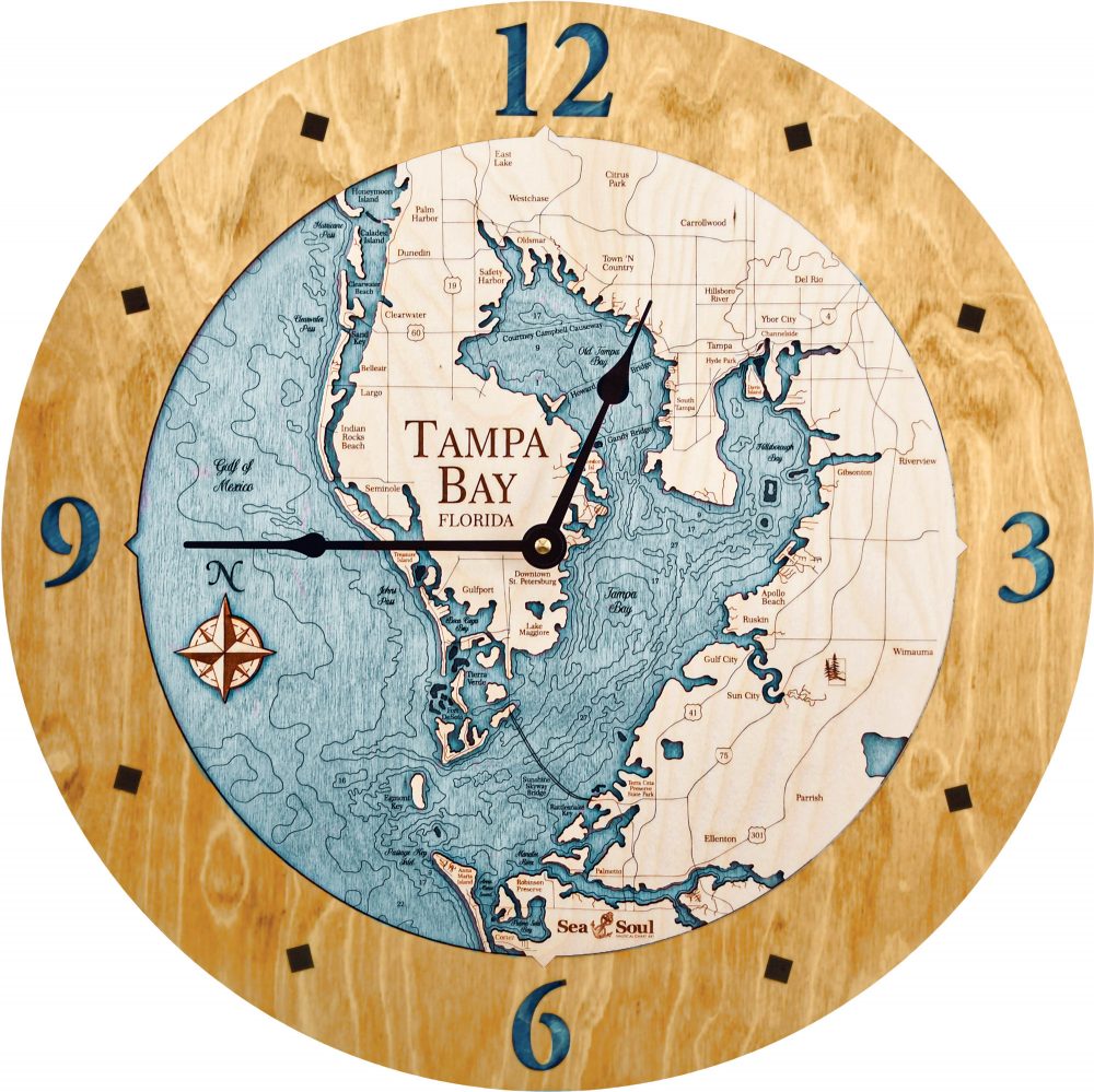 Tampa Bay Nautical Clock Honey Accent with Blue Green Water Product Shot