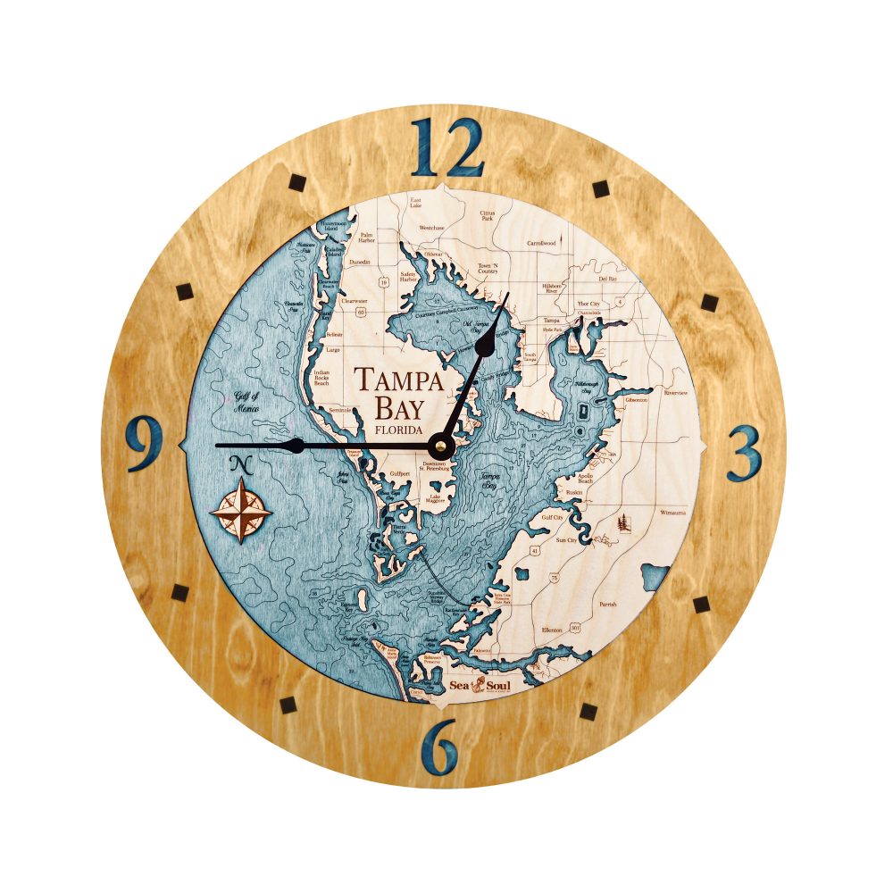 Tampa Bay Nautical Clock Honey Accent with Blue Green Water