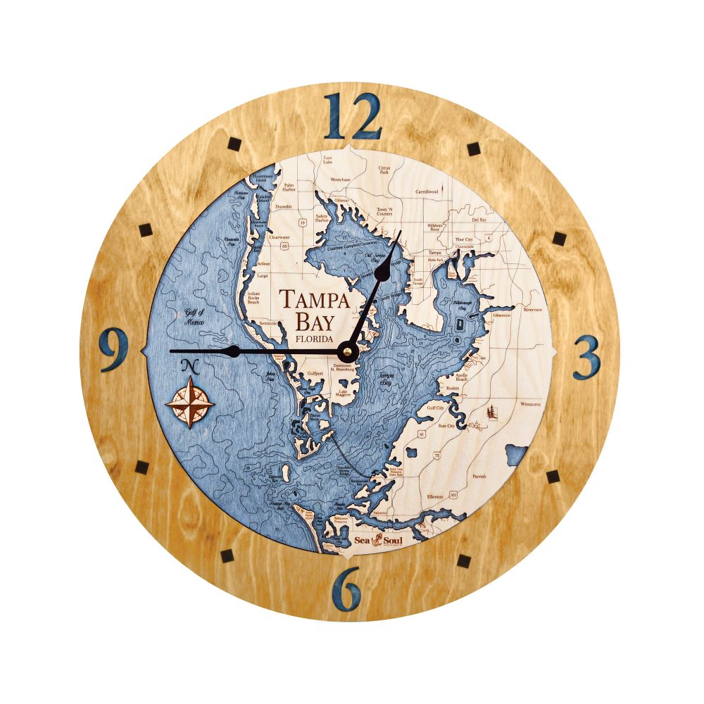 Tampa Bay Nautical Clock Honey Accent with Deep Blue Water
