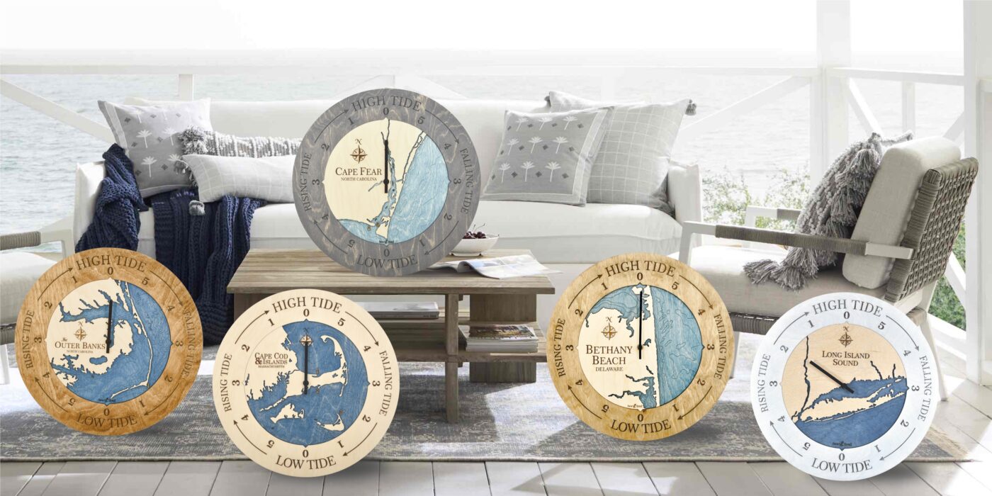 Nautical Wood Map Tide Clock