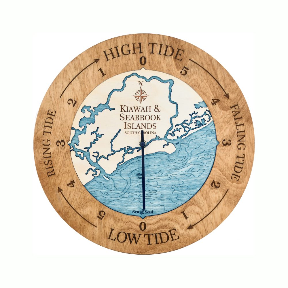 Kiawah & Seabrook Islands Tide Clock Americana Accent with Blue Green Water