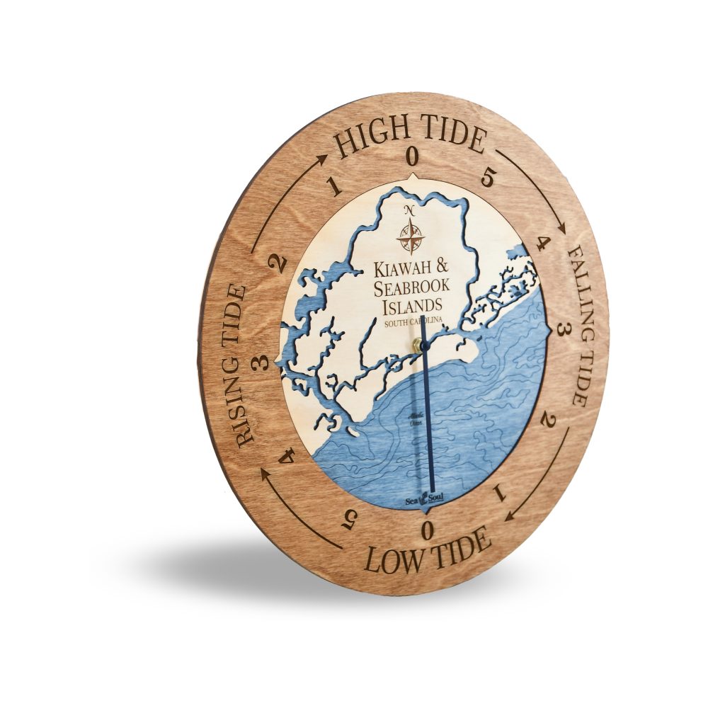 Kiawah & Seabrook Islands Tide Clock Americana Accent with Deep Blue Water at Angle 1