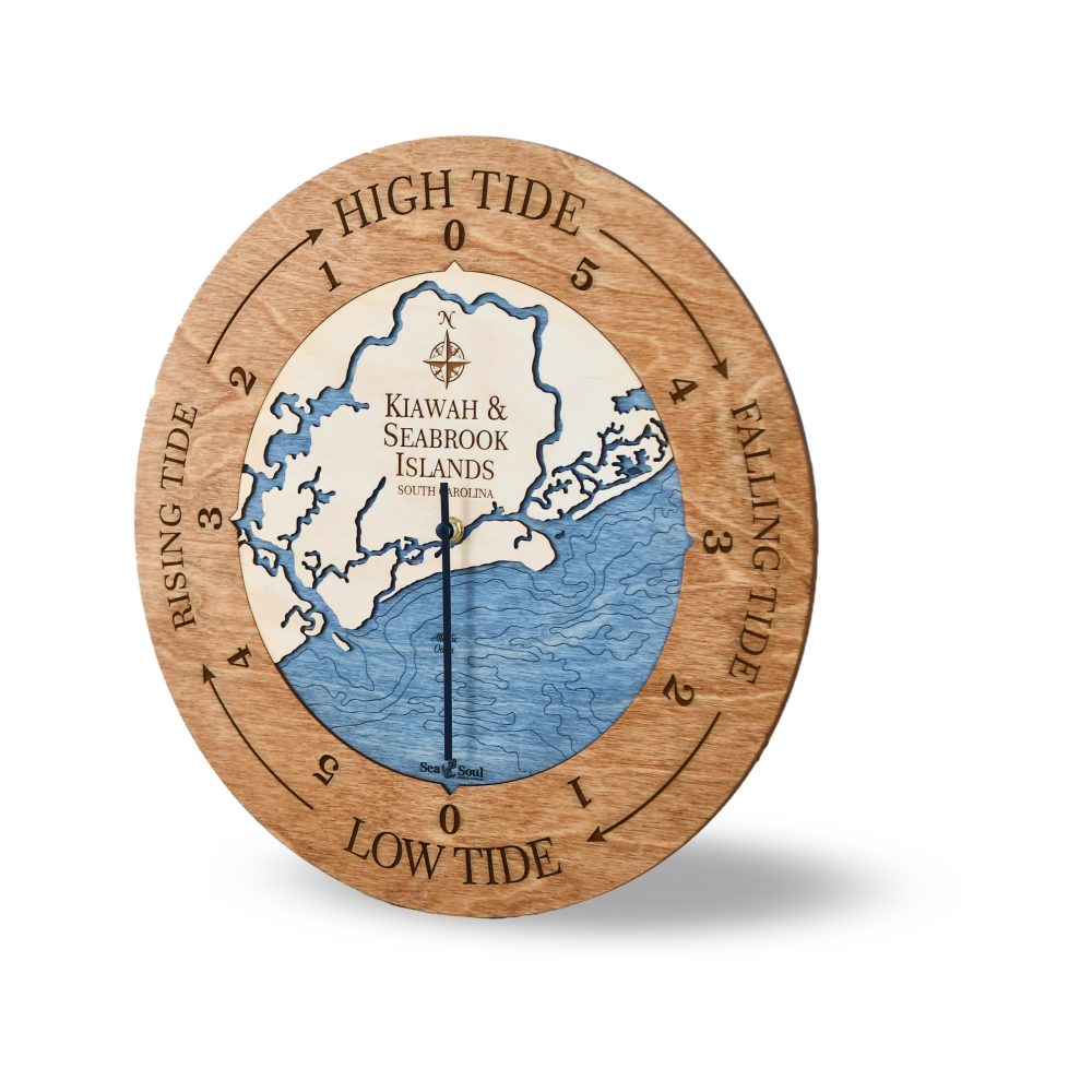 Kiawah & Seabrook Islands Tide Clock Americana Accent with Deep Blue Water at Angle 2