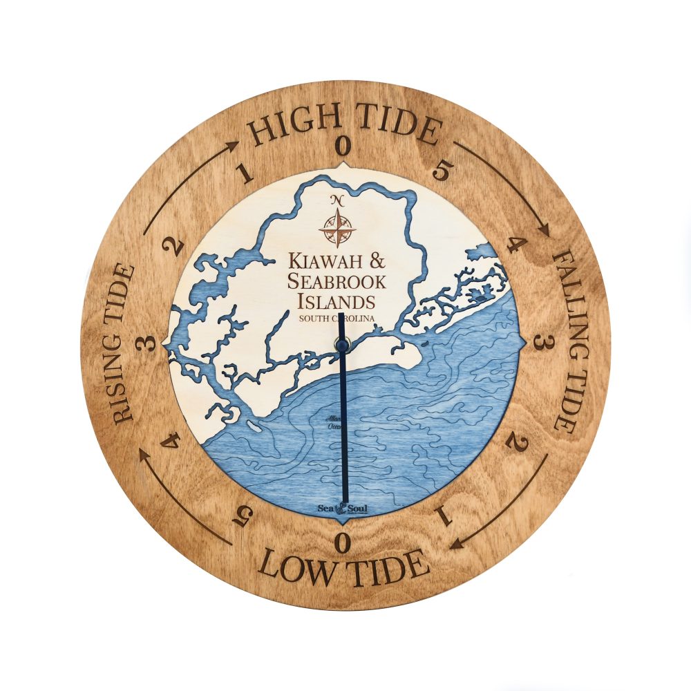Kiawah & Seabrook Islands Tide Clock Americana Accent with Deep Blue Water
